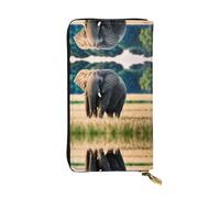 WZYWHJ Stylish Elephant In The Grassland Pattern Leather Wallet - Long Clutch for Women, RDurable Material, 12 Card Slots, Zipper Compartments