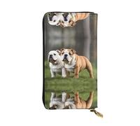 WZYWHJ Stylish English Bulldogs Printed Leather Wallet - Long Clutch for Women, RDurable Material, 12 Card Slots, Zipper Compartments, Black, One Size