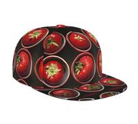 WZYWHJ Stylish Flat-Brim Baseball Cap Strawberries in Tomatoes Printing Moisture-Wicking and Breathable Suitable for Daily use Sports and Travel Black