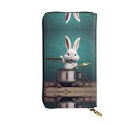 WZYWHJ Stylish Handsome little rabbit drummer Printing Leather Wallet - Long Clutch for Women, RDurable Material, 12 Card Slots, Zipper Compartments