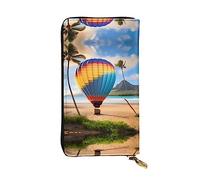 WZYWHJ Stylish Hawaii Hot Air Balloon Printed Leather Wallet - Long Clutch for Women, RDurable Material, 12 Card Slots, Zipper Compartments, Black, One Size