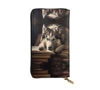 WZYWHJ Stylish Husky on the book Printing Leather Wallet - Long Clutch for Women, RDurable Material, 12 Card Slots, Zipper Compartments