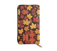 WZYWHJ Stylish Large maple leaves Prints Leather Wallet - Long Clutch for Women, RDurable Material, 12 Card Slots, Zipper Compartments