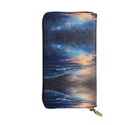 WZYWHJ Stylish Late night beach Picture Leather Wallet - Long Clutch for Women, RDurable Material, 12 Card Slots, Zipper Compartments