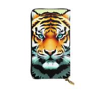 WZYWHJ Stylish Little fat tiger head Printed Leather Wallet - Long Clutch for Women, RDurable Material, 12 Card Slots, Zipper Compartments, Black, One Size