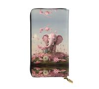 WZYWHJ Stylish Little pink elephant watering the flowers Printed Leather Wallet - Long Clutch for Women, RDurable Material, 12 Card Slots, Zipper Compartments