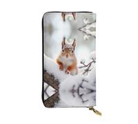 WZYWHJ Stylish Little squirrel on the snow tree Printed Leather Wallet - Long Clutch for Women, RDurable Material, 12 Card Slots, Zipper Compartments