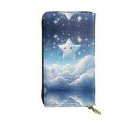 WZYWHJ Stylish Little stars in the white clouds Printed Leather Wallet - Long Clutch for Women, RDurable Material, 12 Card Slots, Zipper Compartments