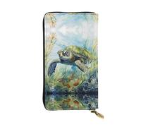 WZYWHJ Stylish Little turtle in the seaweed Printed Leather Wallet - Long Clutch for Women, RDurable Material, 12 Card Slots, Zipper Compartments