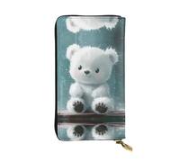 WZYWHJ Stylish Little white bear in the rain Printed Leather Wallet - Long Clutch for Women, RDurable Material, 12 Card Slots, Zipper Compartments