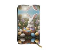 WZYWHJ Stylish Little white rabbit and Easter eggs Printed Leather Wallet - Long Clutch for Women, RDurable Material, 12 Card Slots, Zipper Compartments