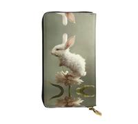 WZYWHJ Stylish Little white rabbit on flowers Printed Leather Wallet - Long Clutch for Women, RDurable Material, 12 Card Slots, Zipper Compartments