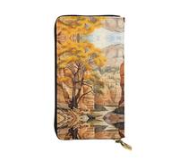 WZYWHJ Stylish Maple trees in the canyon Printed Leather Wallet - Long Clutch for Women, RDurable Material, 12 Card Slots, Zipper Compartments