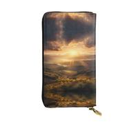 WZYWHJ Stylish morning sun Printed Leather Wallet - Long Clutch for Women, RDurable Material, 12 Card Slots, Zipper Compartments, Black, One Size