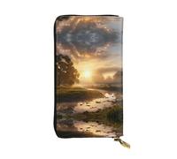 WZYWHJ Stylish morning sunshine Printed Leather Wallet - Long Clutch for Women, RDurable Material, 12 Card Slots, Zipper Compartments, Black, One Size