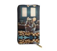 WZYWHJ Stylish Mouse eating peanuts Printed Leather Wallet - Long Clutch for Women, RDurable Material, 12 Card Slots, Zipper Compartments