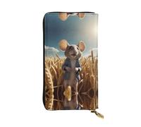 WZYWHJ Stylish Mouse on the wheat field Printed Leather Wallet - Long Clutch for Women, RDurable Material, 12 Card Slots, Zipper Compartments