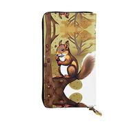 WZYWHJ Stylish Nut-eating squirrel Printed Leather Wallet - Long Clutch for Women, RDurable Material, 12 Card Slots, Zipper Compartments, Black, One Size