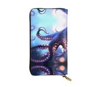 WZYWHJ Stylish octopuses Printed Leather Wallet - Long Clutch for Women, RDurable Material, 12 Card Slots, Zipper Compartments, Black, One Size