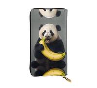 WZYWHJ Stylish Panda eating banana Printed Leather Wallet - Long Clutch for Women, RDurable Material, 12 Card Slots, Zipper Compartments