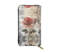 WZYWHJ Stylish Pink roses in bloom Prints Leather Wallet - Long Clutch for Women, RDurable Material, 12 Card Slots, Zipper Compartments