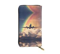 WZYWHJ Stylish Plane under the rainbow Printed Leather Wallet - Long Clutch for Women, RDurable Material, 12 Card Slots, Zipper Compartments