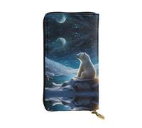 WZYWHJ Stylish Polar bear looking at the stars Printed Leather Wallet - Long Clutch for Women, RDurable Material, 12 Card Slots, Zipper Compartments