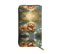 WZYWHJ Stylish Puppy Lying On The Water's Edge Printing Leather Wallet - Long Clutch for Women, RDurable Material, 12 Card Slots, Zipper Compartments, Black, One Size