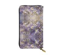 WZYWHJ Stylish Purple Leaf White Flower Printing Leather Wallet - Long Clutch for Women, RDurable Material, 12 Card Slots, Zipper Compartments, Black, One Size