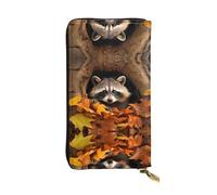 WZYWHJ Stylish Raccoon in The Fall Tree Hole Printing Leather Wallet - Long Clutch for Women, RDurable Material, 12 Card Slots, Zipper Compartments, Black, One Size
