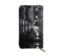 WZYWHJ Stylish Rainy day in the street Printed Leather Wallet - Long Clutch for Women, RDurable Material, 12 Card Slots, Zipper Compartments, Black, One Size