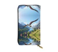 WZYWHJ Stylish Red Winged Seagull Printing Leather Wallet - Long Clutch for Women, RDurable Material, 12 Card Slots, Zipper Compartments, Black, One Size