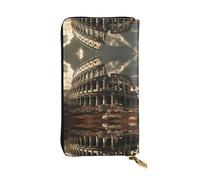 WZYWHJ Stylish Remains of the Roman Colosseum Printed Leather Wallet - Long Clutch for Women, RDurable Material, 12 Card Slots, Zipper Compartments, Black, One Size