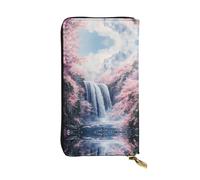 WZYWHJ Stylish Sakura Waterfall Picture Leather Wallet - Long Clutch for Women, RDurable Material, 12 Card Slots, Zipper Compartments