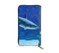 WZYWHJ Stylish Shark chasing small fish Printing Leather Wallet - Long Clutch for Women, RDurable Material, 12 Card Slots, Zipper Compartments, Black, One Size