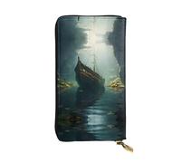 WZYWHJ Stylish Shipwreck at the bottom of the lake Printed Leather Wallet - Long Clutch for Women, RDurable Material, 12 Card Slots, Zipper Compartments