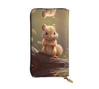 WZYWHJ Stylish Shy little squirrel Printed Leather Wallet - Long Clutch for Women, RDurable Material, 12 Card Slots, Zipper Compartments