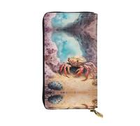 WZYWHJ Stylish Small crab under the rocks Printed Leather Wallet - Long Clutch for Women, RDurable Material, 12 Card Slots, Zipper Compartments