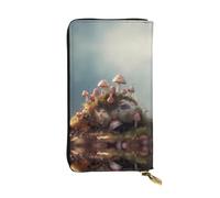 WZYWHJ Stylish Small mushrooms on the soil Printed Leather Wallet - Long Clutch for Women, RDurable Material, 12 Card Slots, Zipper Compartments