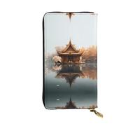 WZYWHJ Stylish Small pavilion on the lake Printed Leather Wallet - Long Clutch for Women, RDurable Material, 12 Card Slots, Zipper Compartments