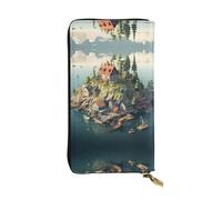 WZYWHJ Stylish Small town on the island Printed Leather Wallet - Long Clutch for Women, RDurable Material, 12 Card Slots, Zipper Compartments