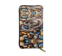 WZYWHJ Stylish Snake on colored stones Printed Leather Wallet - Long Clutch for Women, RDurable Material, 12 Card Slots, Zipper Compartments