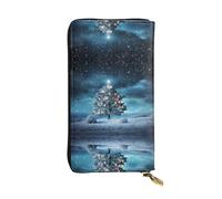 WZYWHJ Stylish Snowy Night Christmas Tree Printed Leather Wallet - Long Clutch for Women, RDurable Material, 12 Card Slots, Zipper Compartments, Black, One Size