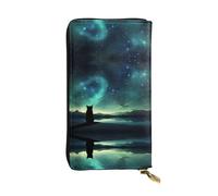 WZYWHJ Stylish Stargazing Cat Printing Leather Wallet - Long Clutch for Women, RDurable Material, 12 Card Slots, Zipper Compartments, Black, One Size