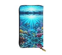 WZYWHJ Stylish Submarine Coral Rays Printing Leather Wallet - Long Clutch for Women, RDurable Material, 12 Card Slots, Zipper Compartments, Black, One Size