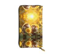 WZYWHJ Stylish Sunflower And Hedgehog Printing Leather Wallet - Long Clutch for Women, RDurable Material, 12 Card Slots, Zipper Compartments, Black, One Size