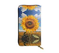 WZYWHJ Stylish Sunflowers in the rising sun Printed Leather Wallet - Long Clutch for Women, RDurable Material, 12 Card Slots, Zipper Compartments