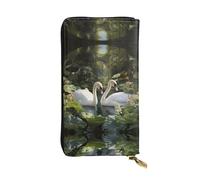 WZYWHJ Stylish Swans in the garden Printed Leather Wallet - Long Clutch for Women, RDurable Material, 12 Card Slots, Zipper Compartments