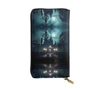 WZYWHJ Stylish the ghost in the night Printed Leather Wallet - Long Clutch for Women, RDurable Material, 12 Card Slots, Zipper Compartments, Black, One Size