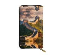 WZYWHJ Stylish the Great Wall of China Printed Leather Wallet - Long Clutch for Women, RDurable Material, 12 Card Slots, Zipper Compartments, Black, One Size